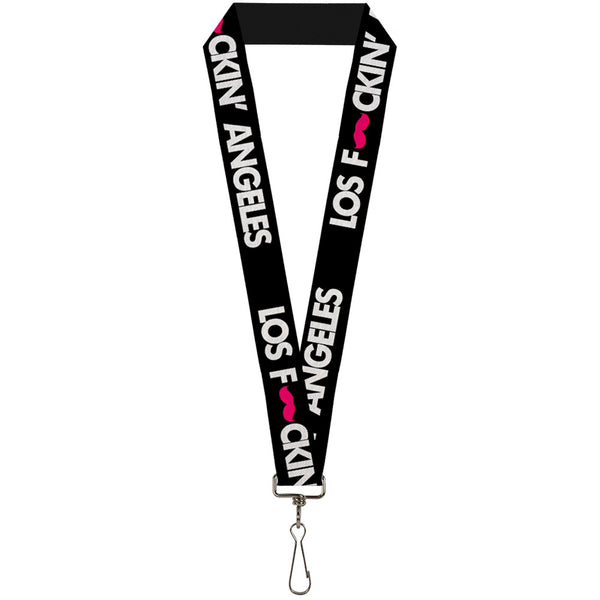 Buckle-Down Lanyard - 1.0" - LOS F*CKIN' ANGELES Mustache Black White Pink