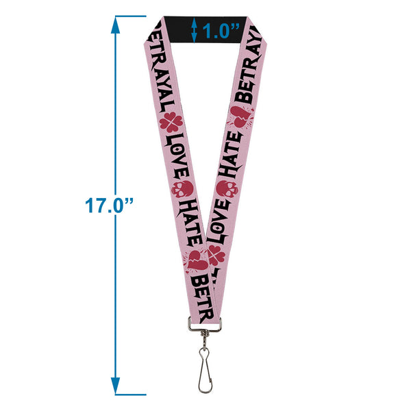 Buckle-Down Lanyard - 1.0" - Love Hate Betrayal Pink Black Fuchsia