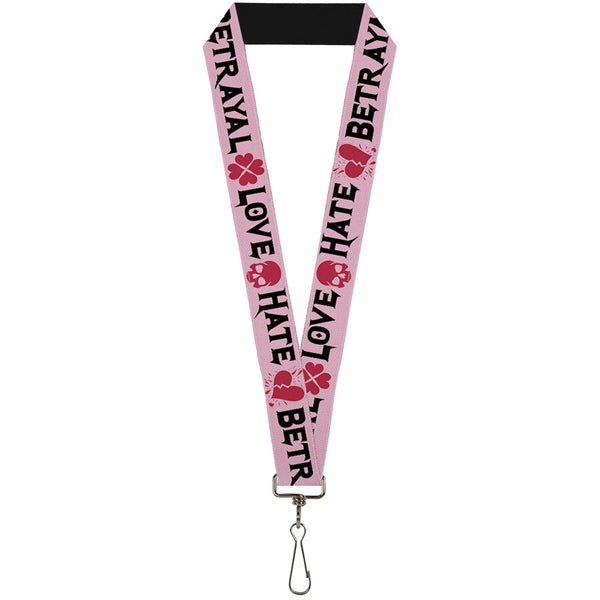 Buckle-Down Lanyard - 1.0" - Love Hate Betrayal Pink Black Fuchsia