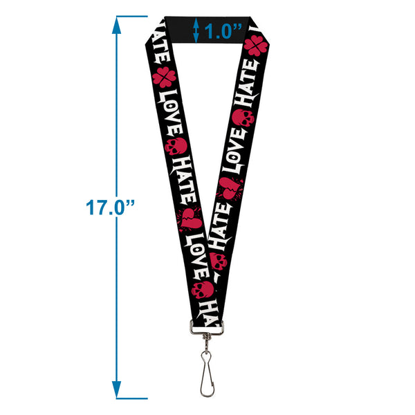 Buckle-Down Lanyard - 1.0" - Love Hate Black White Fuchsia