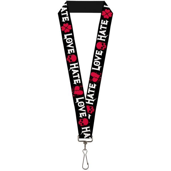 Buckle-Down Lanyard - 1.0" - Love Hate Black White Fuchsia