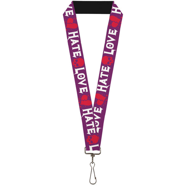 Buckle-Down Lanyard - 1.0" - Love Hate Purple White Fuchsia