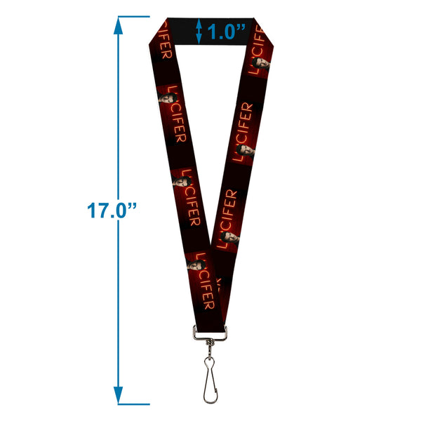 Buckle-Down Lanyard - 1.0" - LUCIFER Title Logo Neon Light Pose Black/Reds