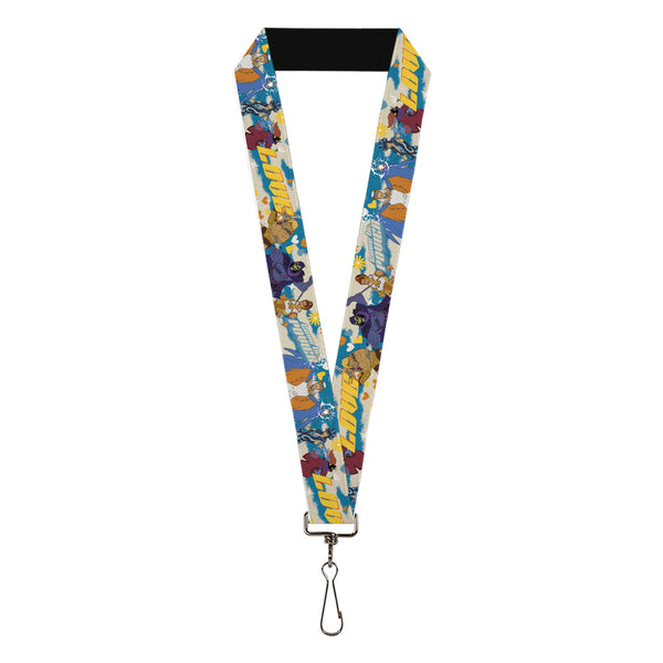 Buckle-Down Lanyard - 1.0" - Masters of the Universe LOVE IS POWER Heroes and Villains Collage Blue/White