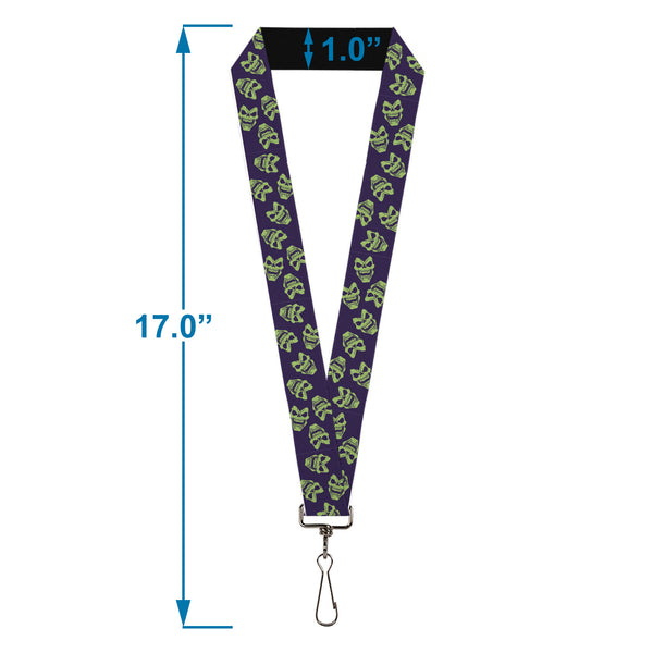 Buckle-Down Lanyard - 1.0" - Masters Of The Universe Skeletor Expressions Scattered Purple/Green