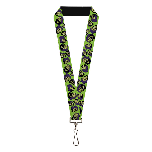 Buckle-Down Lanyard - 1.0" - Masters of the Universe Skeletor Expressions Scattered Green