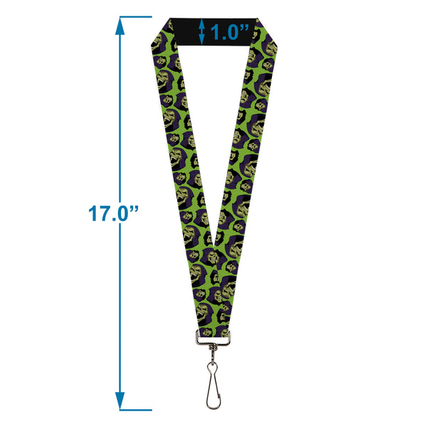 Buckle-Down Lanyard - 1.0" - Masters Of The Universe Skeletor Face Scattered Green