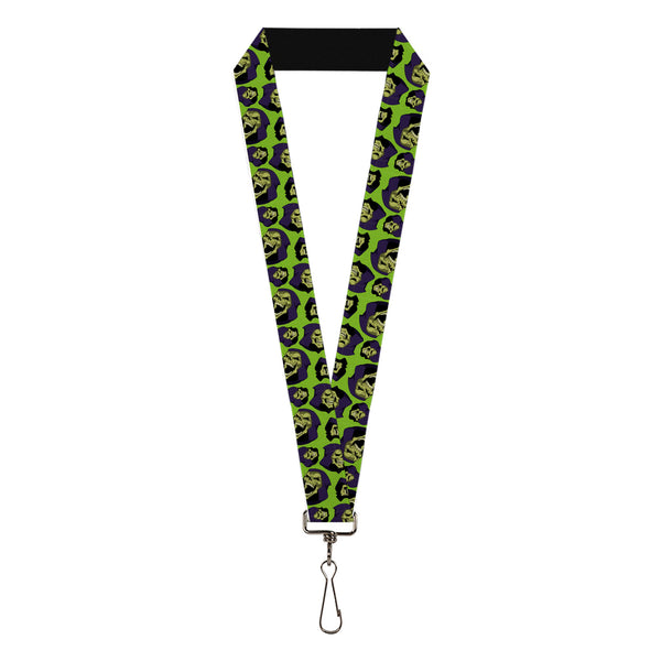 Buckle-Down Lanyard - 1.0" - Masters of the Universe Skeletor Face Scattered Green