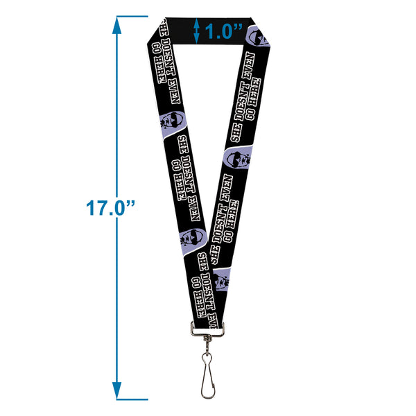 Buckle-Down Lanyard - 1.0" - Mean Girls Damian SHE DOESN'T EVEN GO HERE Black/Purple