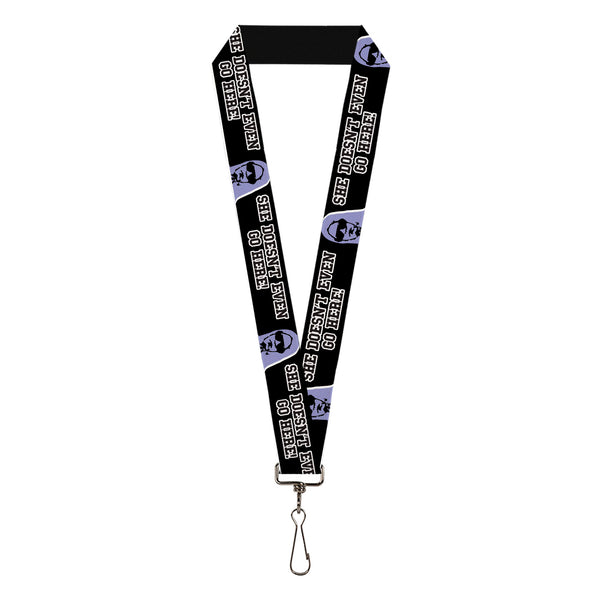 Buckle-Down Lanyard - 1.0" - Mean Girls Damian SHE DOESN'T EVEN GO HERE Black/Purple