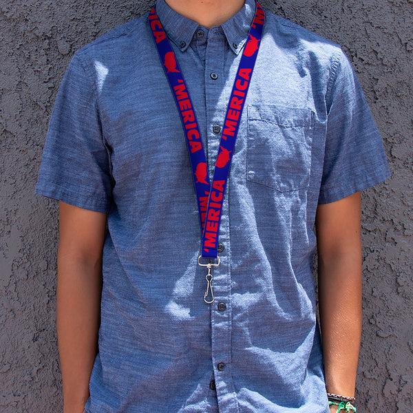 Buckle-Down Lanyard - 1.0" - MERICA USA Silhouette Blue Red