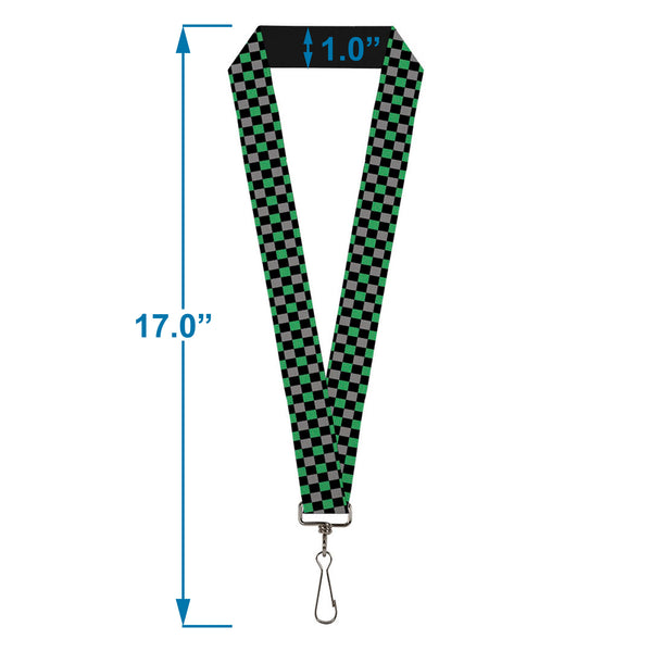 Buckle-Down Lanyard - 1.0" - Mini Checker Black Gray 3 Green