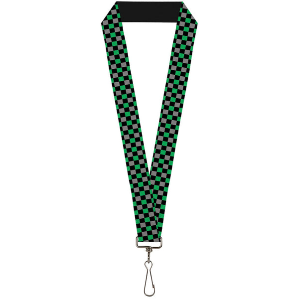 Buckle-Down Lanyard - 1.0" - Mini Checker Black Gray 3 Green