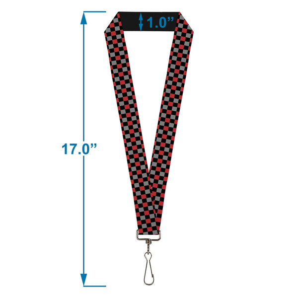 Buckle-Down Lanyard - 1.0" - Mini Checker Black Gray 3 Red