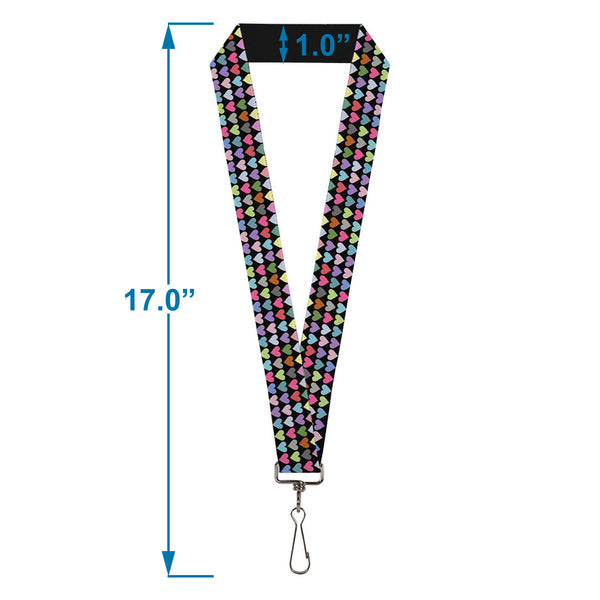 Buckle-Down Lanyard - 1.0" - Mini Hearts Black Multi Color