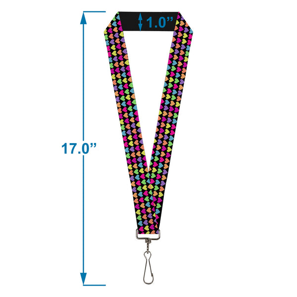 Buckle-Down Lanyard - 1.0" - Mini Hearts Black Multi Neon