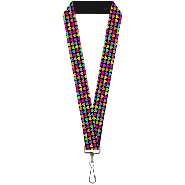 Buckle-Down Lanyard - 1.0" - Mini Hearts Black Multi Neon