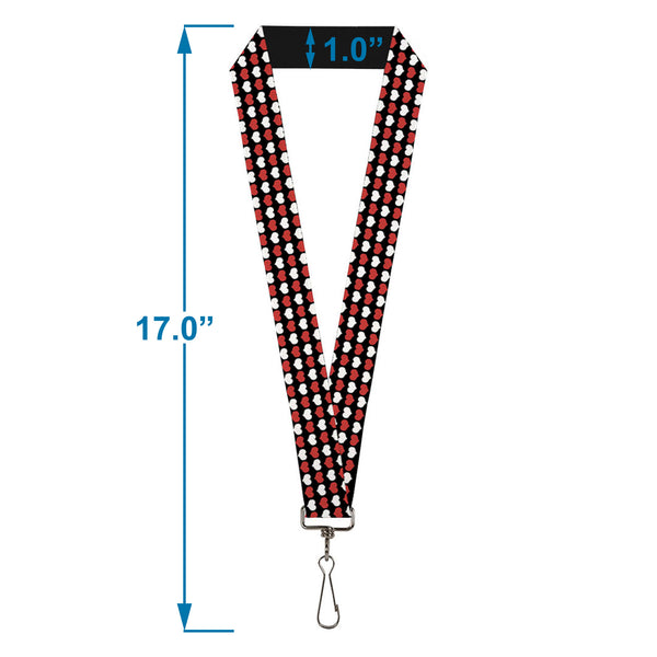 Buckle-Down Lanyard - 1.0" - Mini Hearts Black Red White