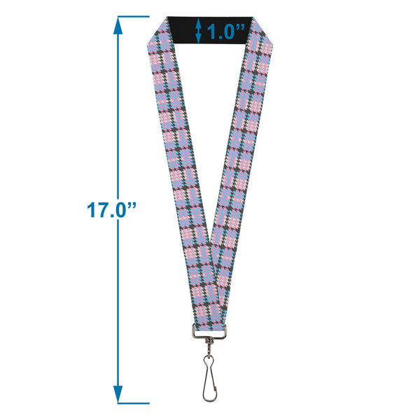 Buckle-Down Lanyard - 1.0" - Mini Houndstooth Gray Baby Blue Pink