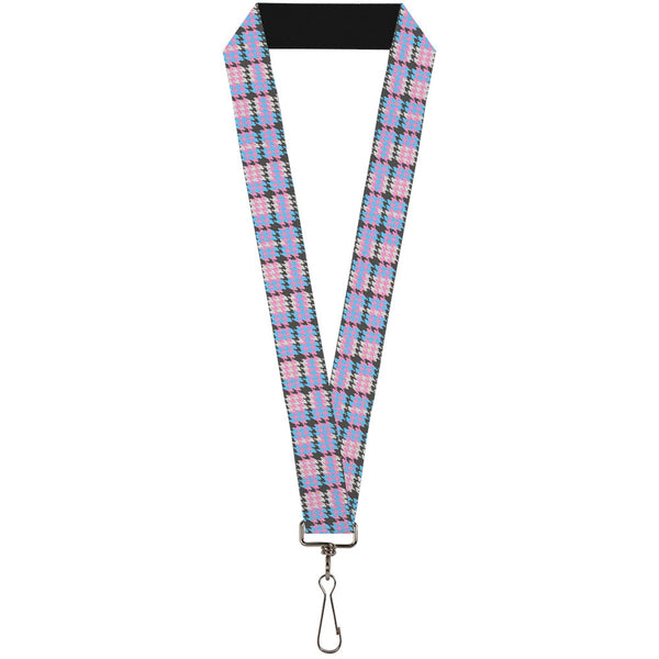 Buckle-Down Lanyard - 1.0" - Mini Houndstooth Gray Baby Blue Pink