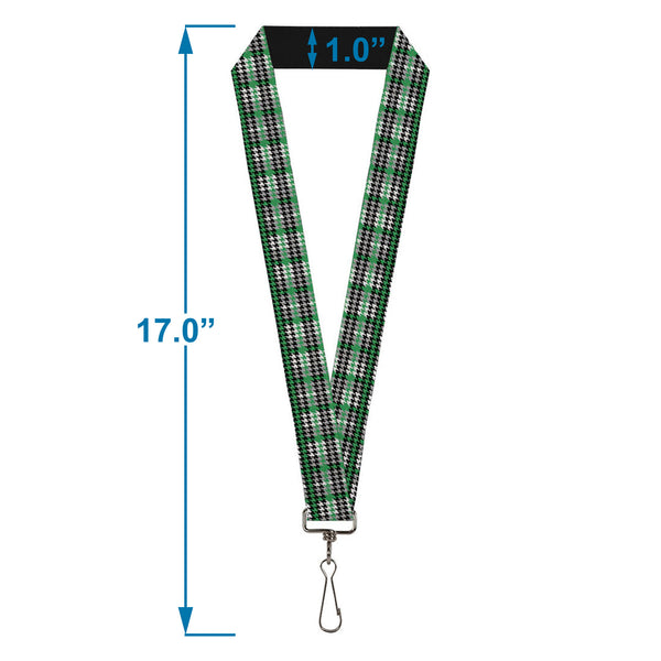 Buckle-Down Lanyard - 1.0" - Mini Houndstooth Green Black Gray