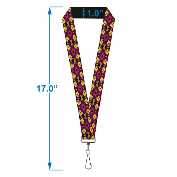 Buckle-Down Lanyard - 1.0" - Mini Navajo Purple Yellow Pink Green