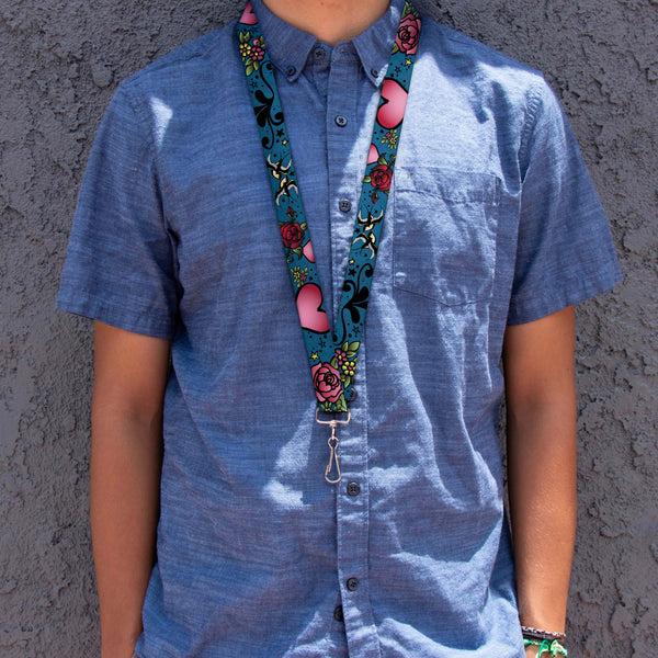 Buckle-Down Lanyard - 1.0" - Mom & Dad CLOSE-UP Blue W Sparrows