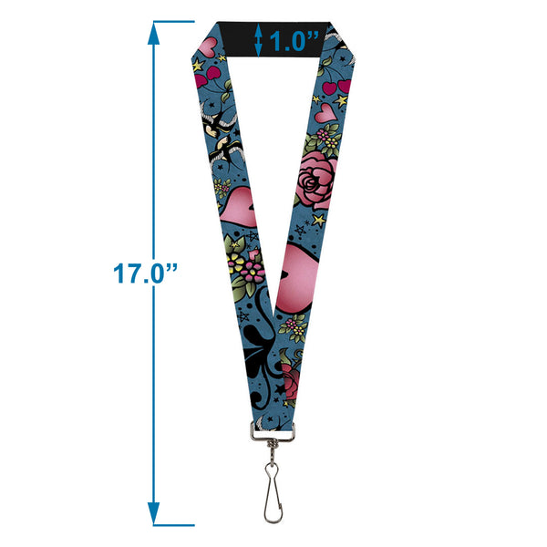 Buckle-Down Lanyard - 1.0" - Mom & Dad CLOSE-UP Blue W Sparrows