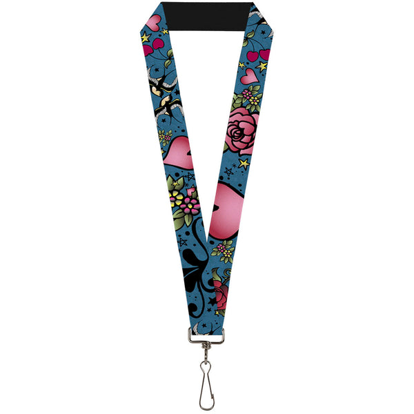 Buckle-Down Lanyard - 1.0" - Mom & Dad CLOSE-UP Blue w Sparrows