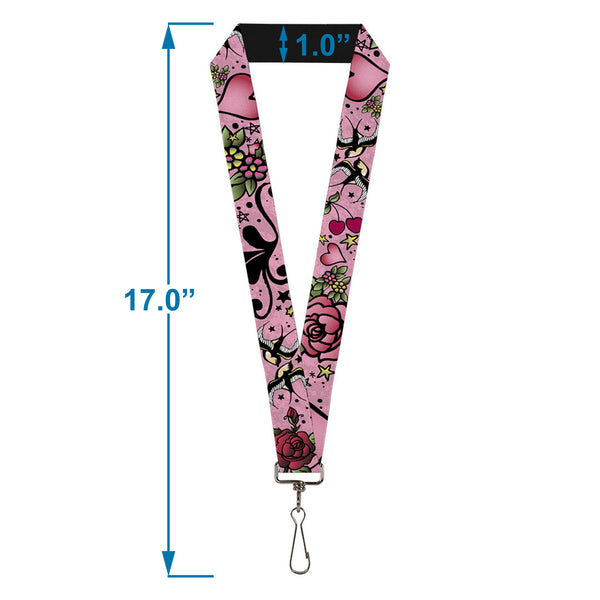 Buckle-Down Lanyard - 1.0" - Mom & Dad CLOSE-UP Pink W Sparrows