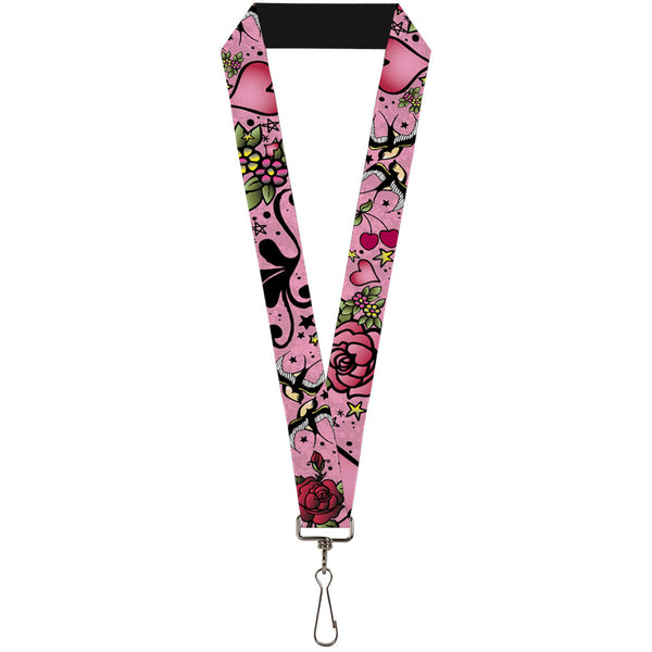 Buckle-Down Lanyard - 1.0" - Mom & Dad CLOSE-UP Pink w Sparrows