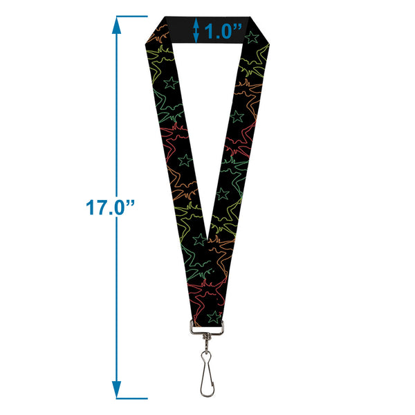 Buckle-Down Lanyard - 1.0" - Mud Flap Girls W Star Outline Black Multi Color