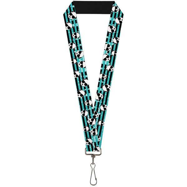 Buckle-Down Lanyard - 1.0" - Multi Panda w Sunglasses Stripe Turquoise Black
