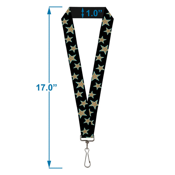 Buckle-Down Lanyard - 1.0" - Multi Stars Black Leopard Baby Blue Outline