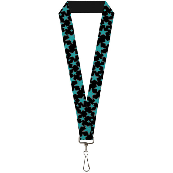 Buckle-Down Lanyard - 1.0" - Multi Stars Black Turquoise