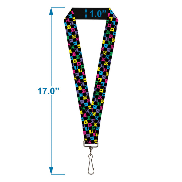 Buckle-Down Lanyard - 1.0" - Musical Checkers Black Neon