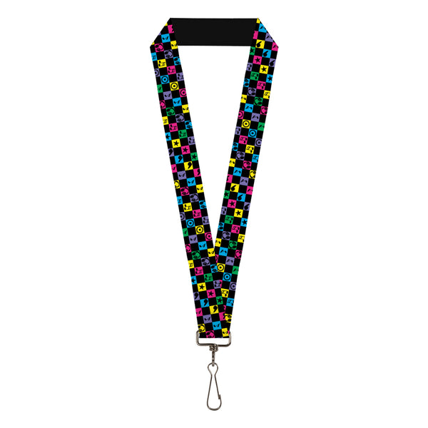 Buckle-Down Lanyard - 1.0" - Musical Checkers Black Neon