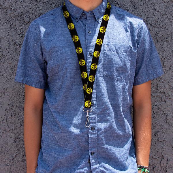 Buckle-Down Lanyard - 1.0" - Mustache Happy Face Black Yellow Brown