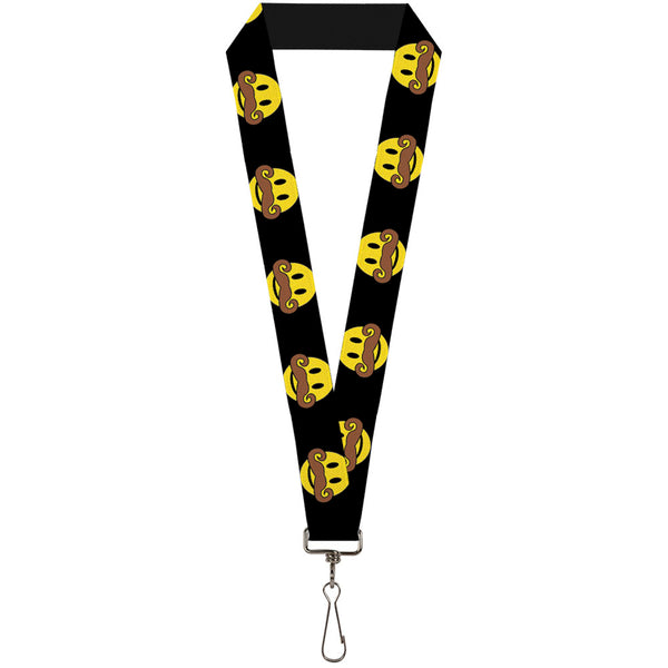 Buckle-Down Lanyard - 1.0" - Mustache Happy Face Black Yellow Brown