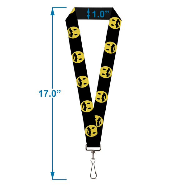 Buckle-Down Lanyard - 1.0" - Mustache Happy Face2 Black Yellow Black