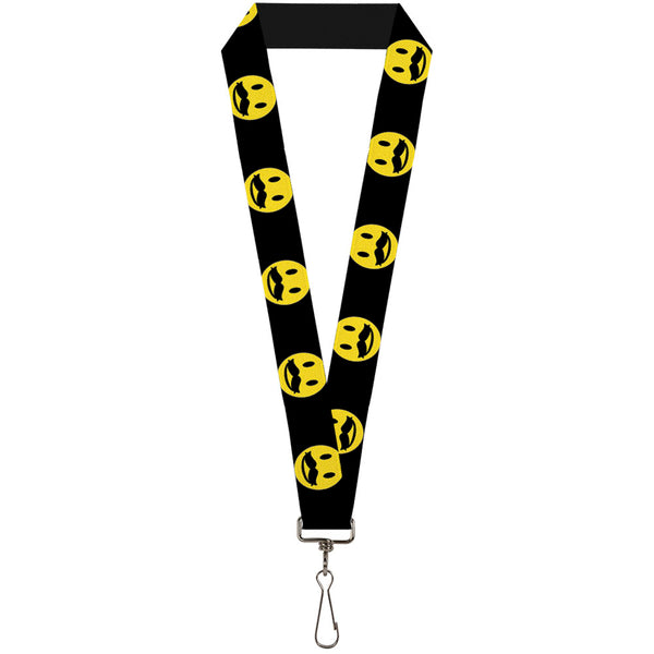 Buckle-Down Lanyard - 1.0" - Mustache Happy Face2 Black Yellow Black