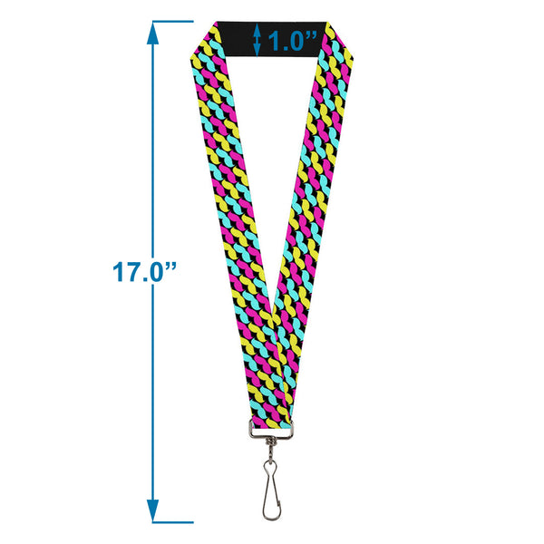Buckle-Down Lanyard - 1.0" - Mustache Monogram Black Fuchsia Turquoise Yellow