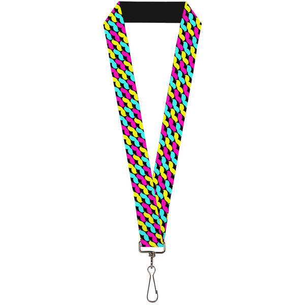 Buckle-Down Lanyard - 1.0" - Mustache Monogram Black Fuchsia Turquoise Yellow