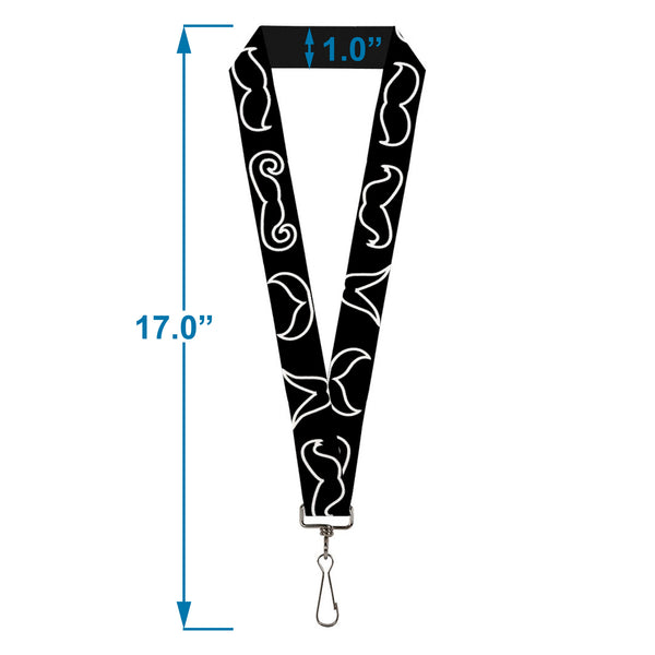 Buckle-Down Lanyard - 1.0" - Mustache Outlines Black White