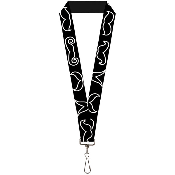 Buckle-Down Lanyard - 1.0" - Mustache Outlines Black White