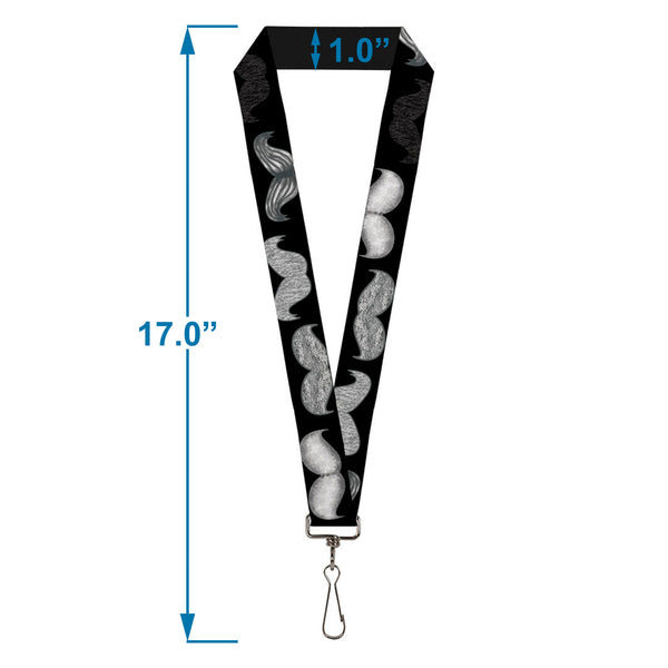 Buckle-Down Lanyard - 1.0" - Mustache Sketch Black White