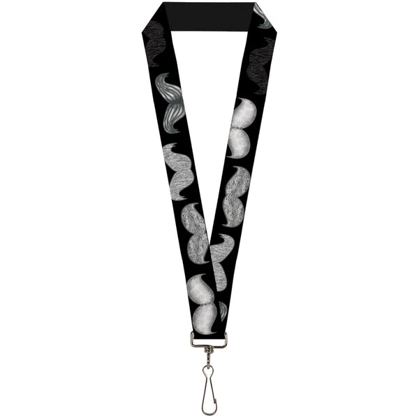 Buckle-Down Lanyard - 1.0" - Mustache Sketch Black White