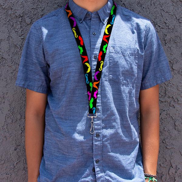 Buckle-Down Lanyard - 1.0" - Mustaches Black Multi Color