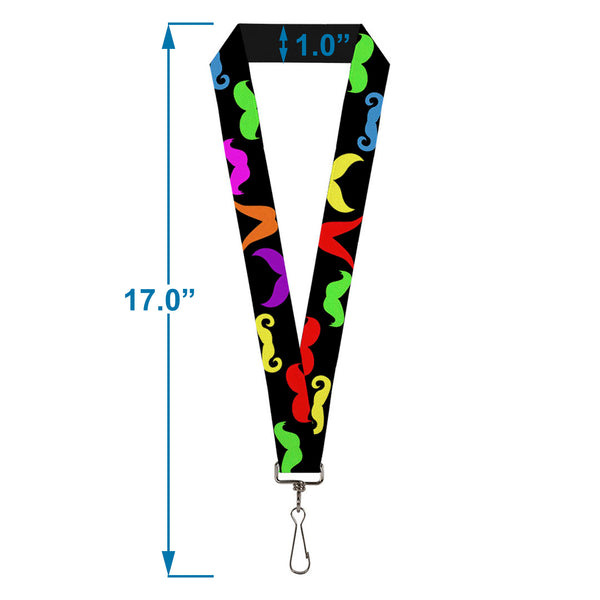 Buckle-Down Lanyard - 1.0" - Mustaches Black Multi Color