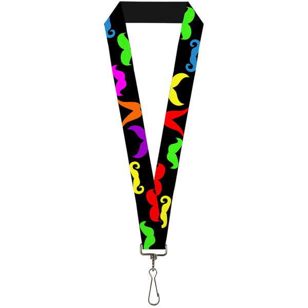 Buckle-Down Lanyard - 1.0" - Mustaches Black Multi Color